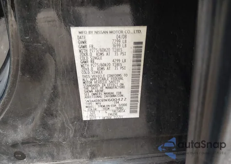 2009 Nissan Armada Le z USA, uszkodzony, nr VIN 5N1AA08C69N600422